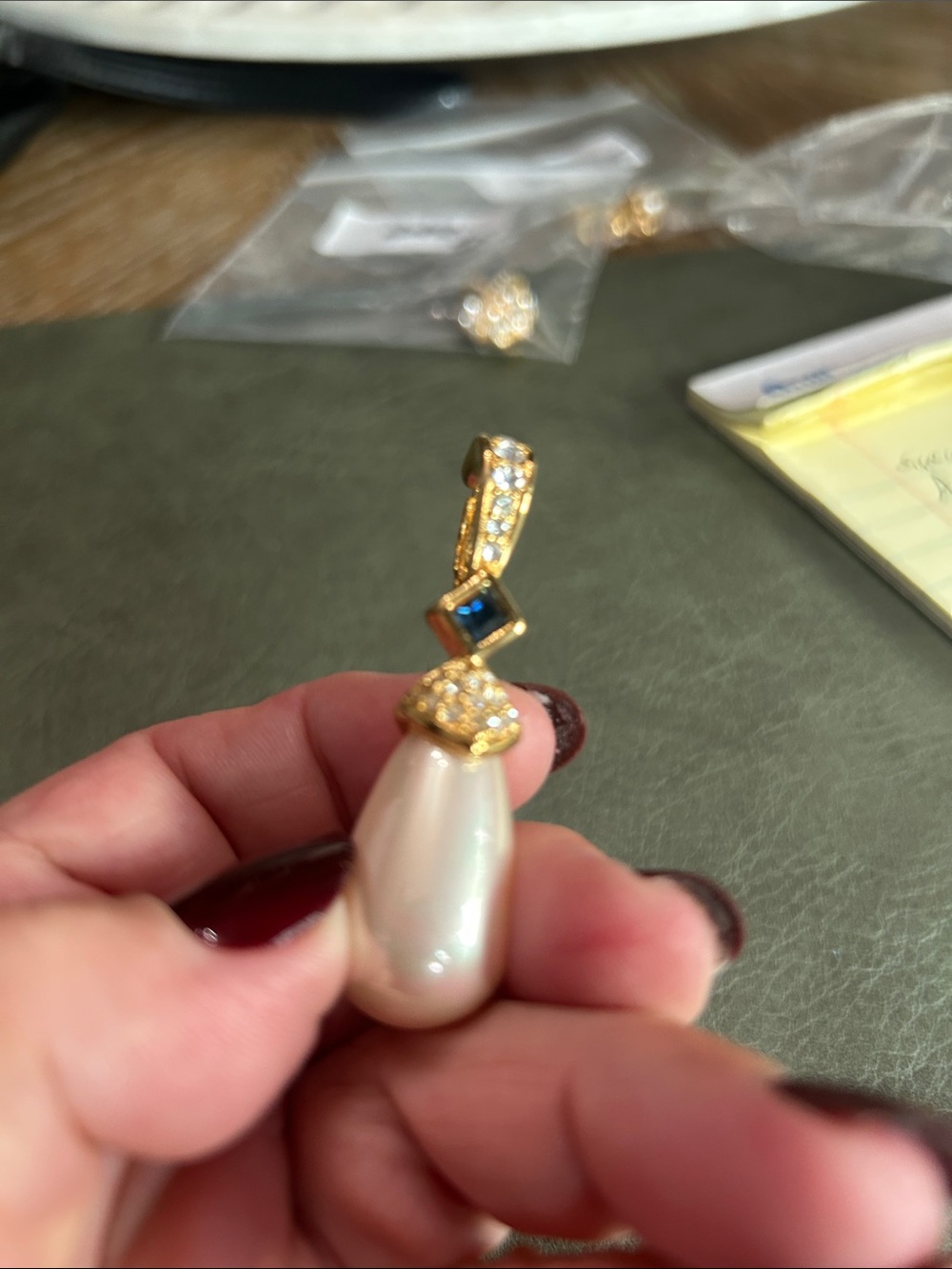 Nolan Miller Newport Gold Pearl Drop Pendant with Blue Accent